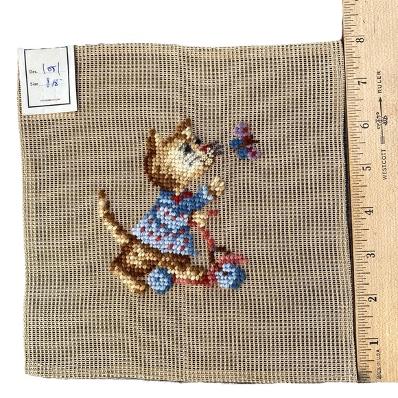 Tiger Kitty cat on a scooter VTG NOS Dritz Luxury PreWorked Needlepoint - Picture 3 of 5